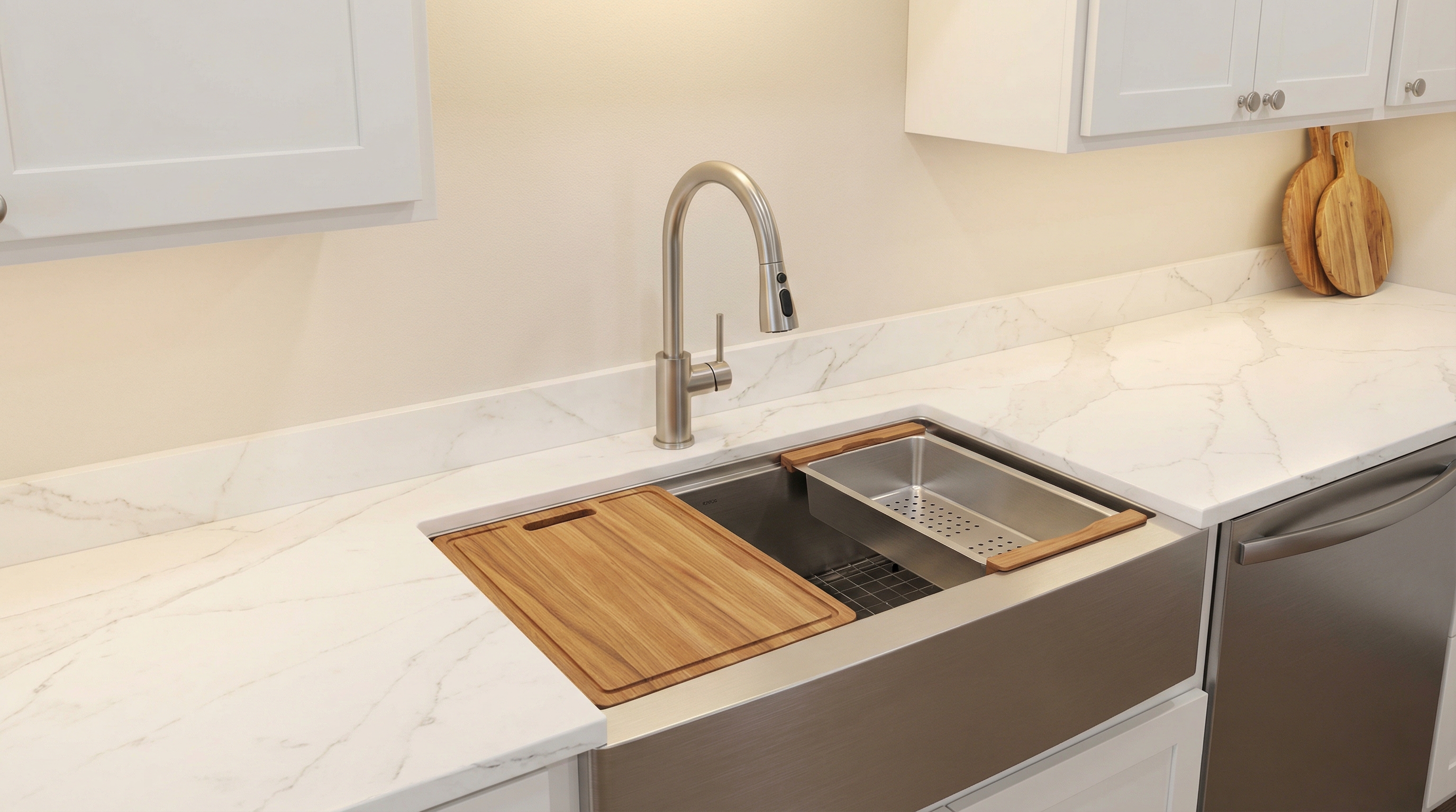 A premium mid-range kitchen workstation sink installed in a South Hill Pacific Northwest home