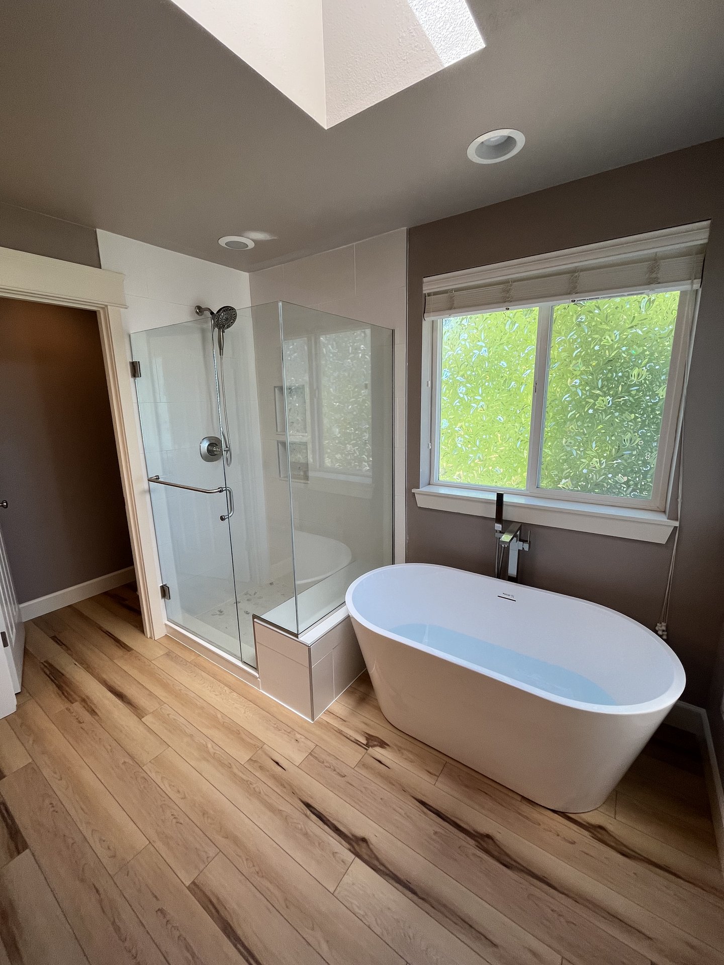 Tan Tile Walk-In Shower