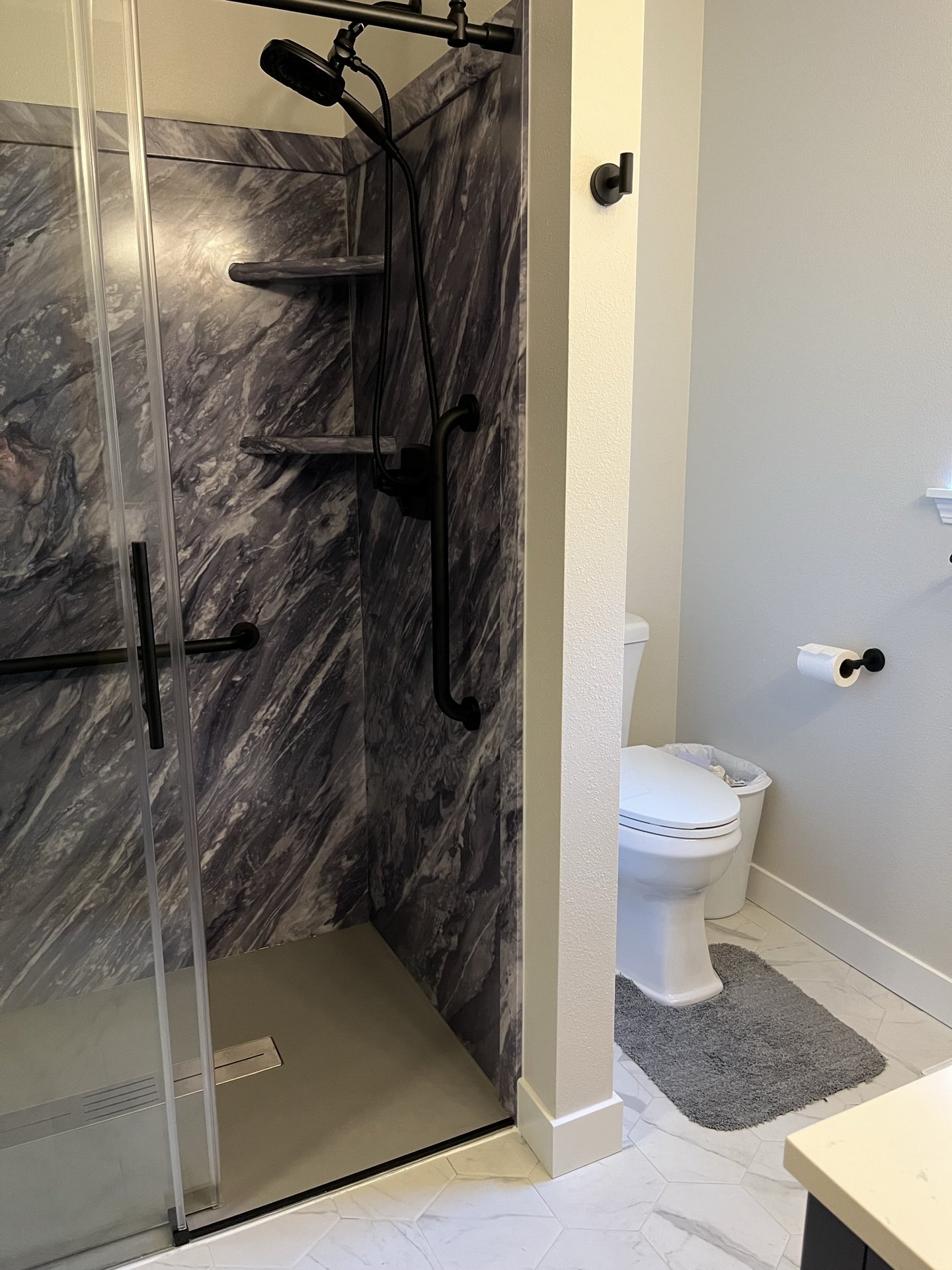 Dark Marble Shower Accent Wall - Pierce County, WA